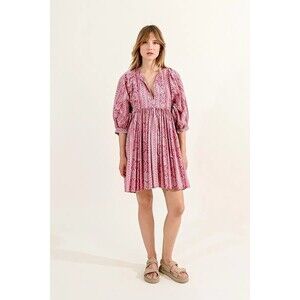 Molly Bracken Deep Pink Floral Mini Dress Size Large Concert Boho Peasant Loose